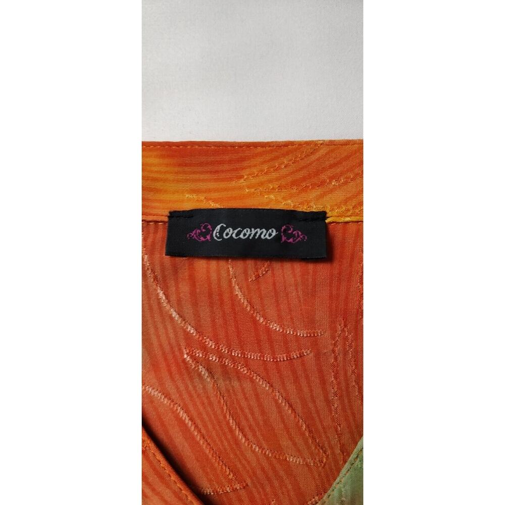 Cocomo Womens Tie Dye Embroidered Tunic Top Orange Green 3/4 Sleeve Sharkbite L - Picture 3 of 8